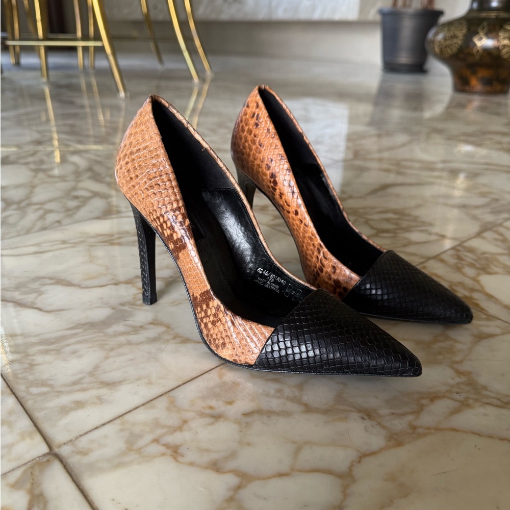 Zara Black and Brown Snakeskin Heels